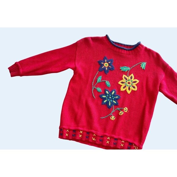 Vintage ESPRIT Mini Kids Youth 90s Floral Knit Sweater Sz LG - Picture 5 of 7